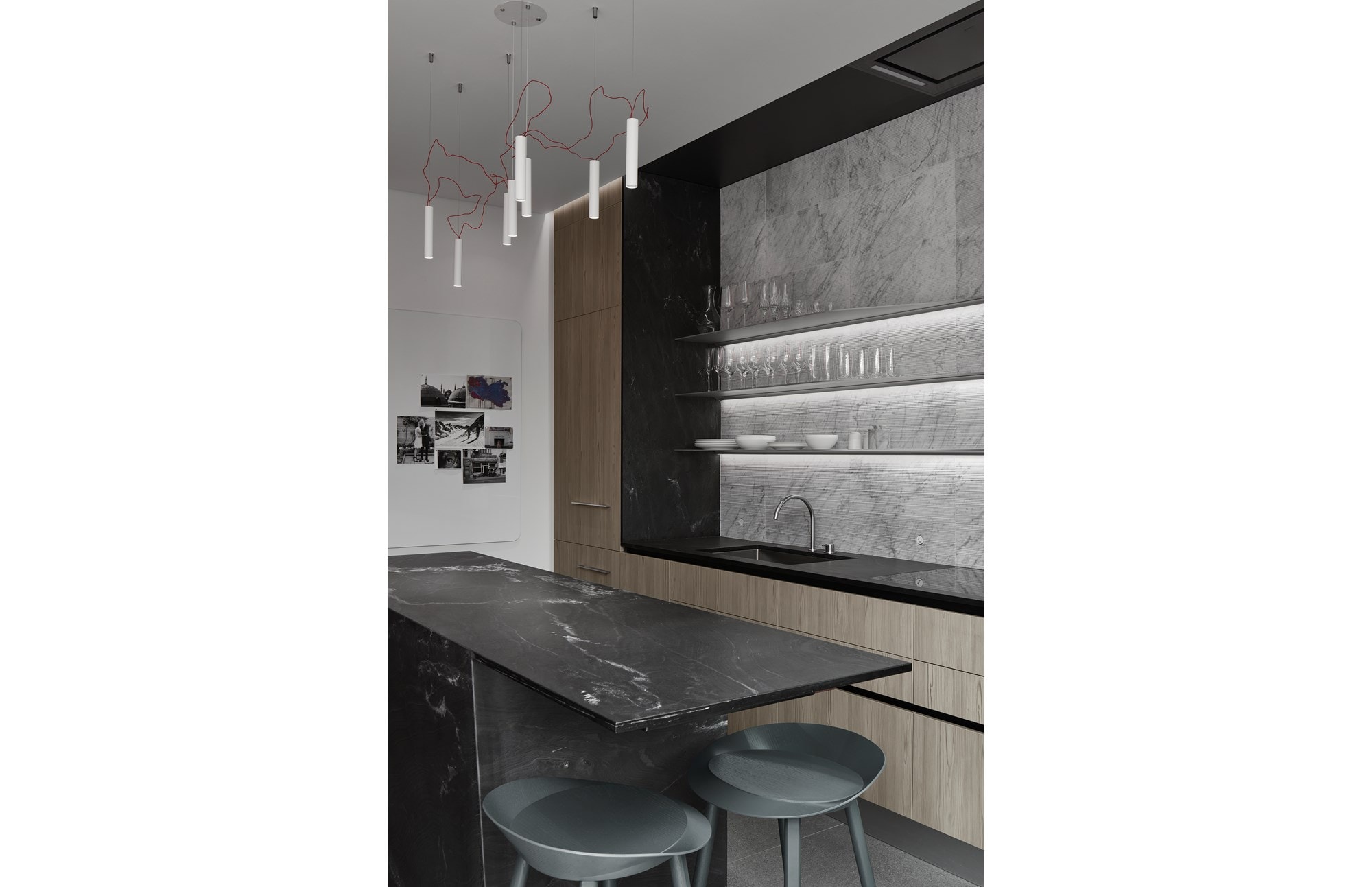 "Sub-Zero, Wolf, and Cove Small Space Kitchen - KDC 2019-2021 Victorian Revitalization featuring 611 30"" Over-and-Under,  CI304C/B 30"" Contemporary Cooktop, SO30CM/B 30"" Contemporary Single Oven and 36"" Ceiling-Mounted Hood / Stainless"