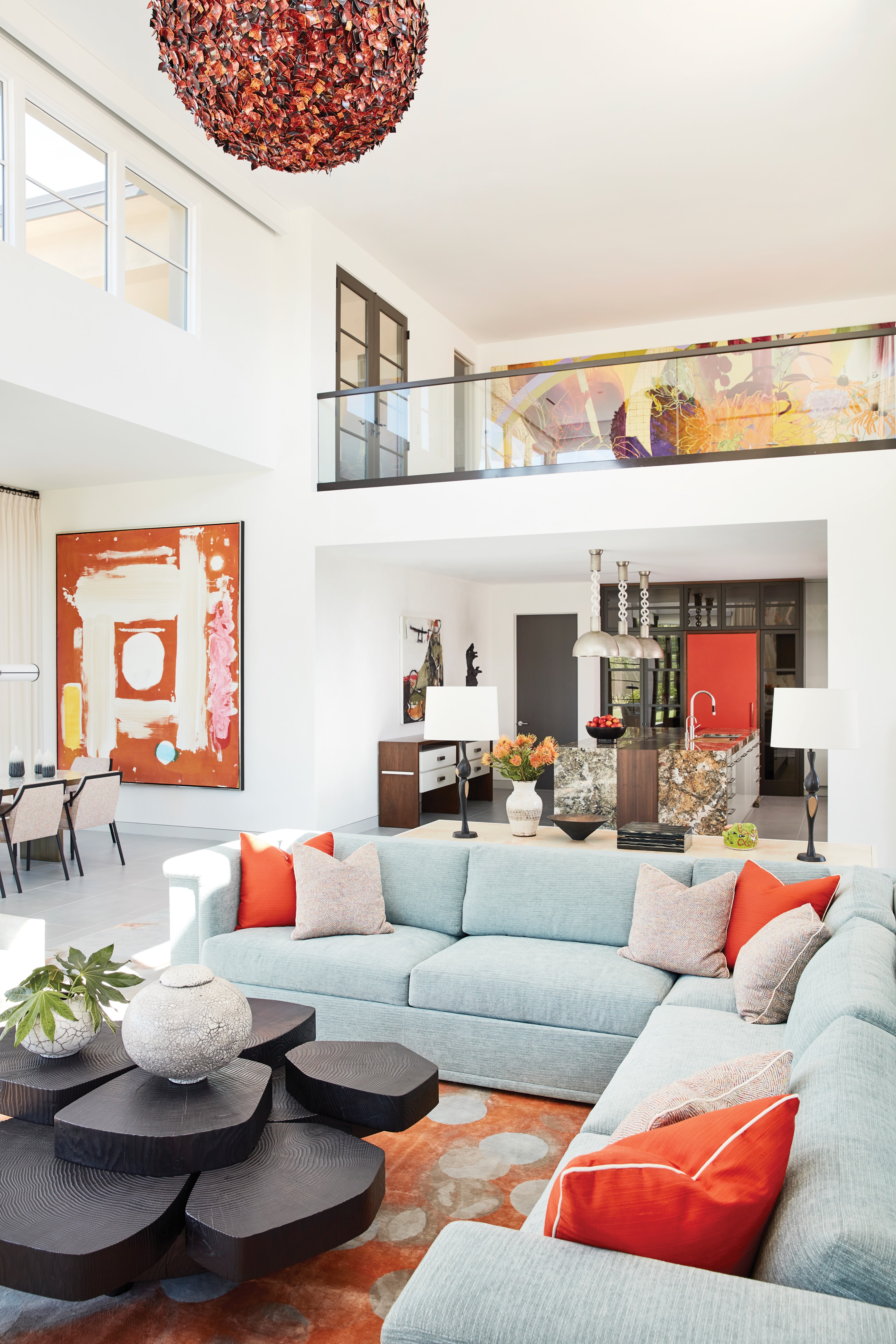 An eclectic palette of hot and cool colors is displayed throughout this contemporary arizona home