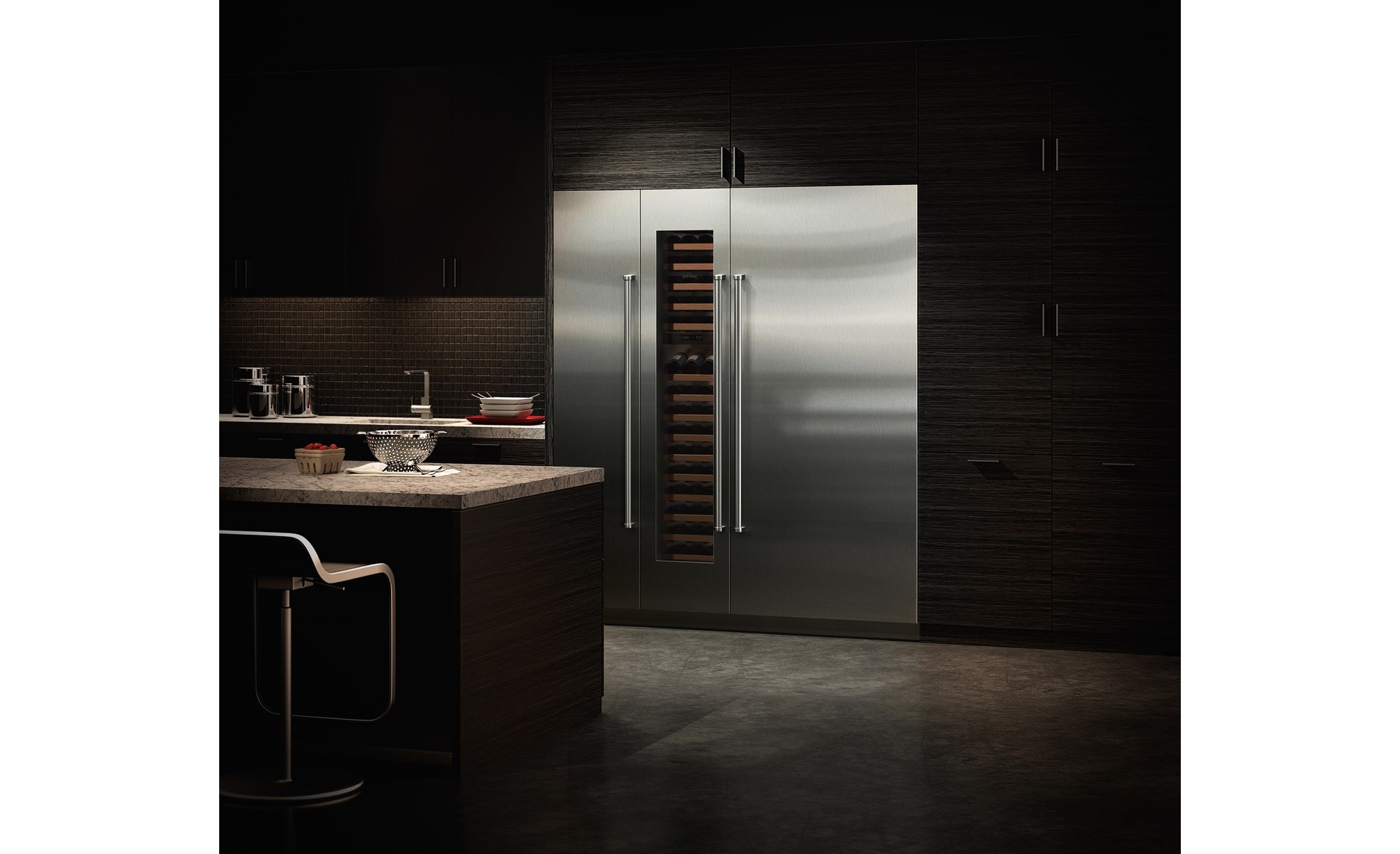 Sub-Zero 18" Designer Column All Freezer (IC-18FI) with 36" Designer Column Refrigerator with Internal Dispenser - Panel Ready (IC-36RID)