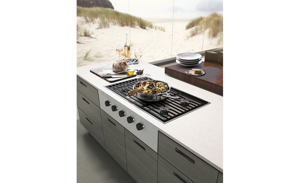 Wolf 36" Contemporary Gas Cooktop 5 Burner (CG365C/S) blends effortlessly with scenic views and streamline kitchen design