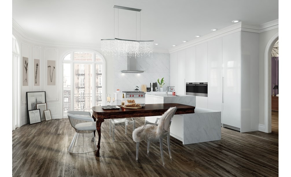 The Wolf 30" Sealed 4 Burner Rangetop (SRT304) shown blending seamlessly in a crisp white contemporary open kitchen space.