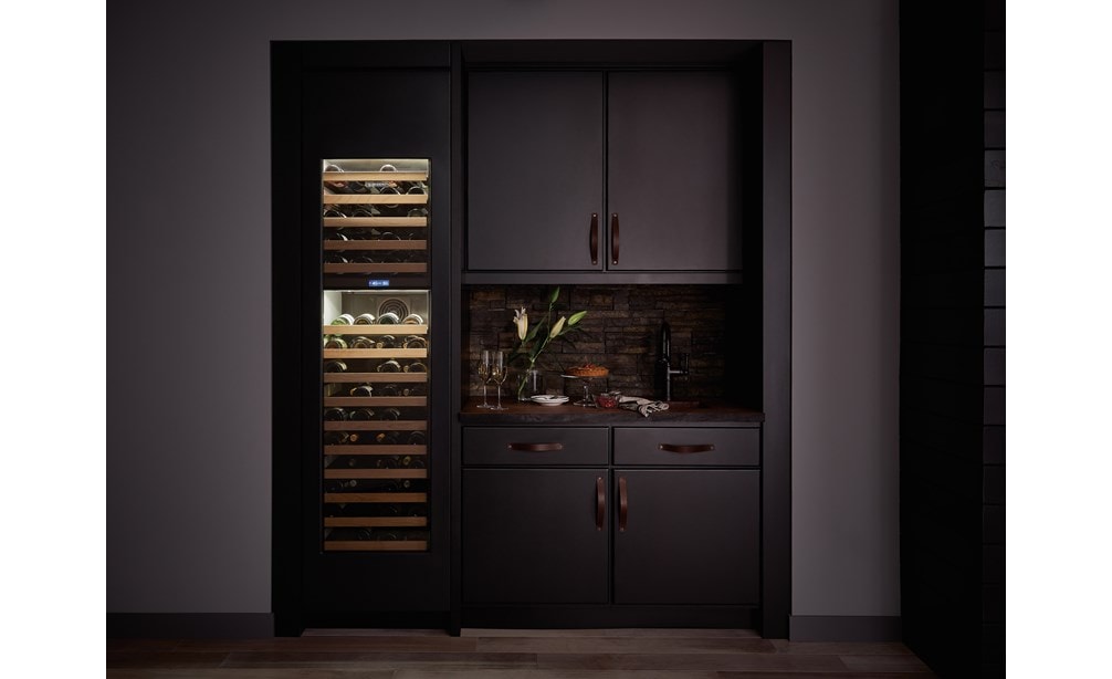 Sub-Zero 18" Designer Wine Storage Panel Ready (IW-18) paired with 36" Classic Side by Side Refrigerator Freezer (BI-36S/O)