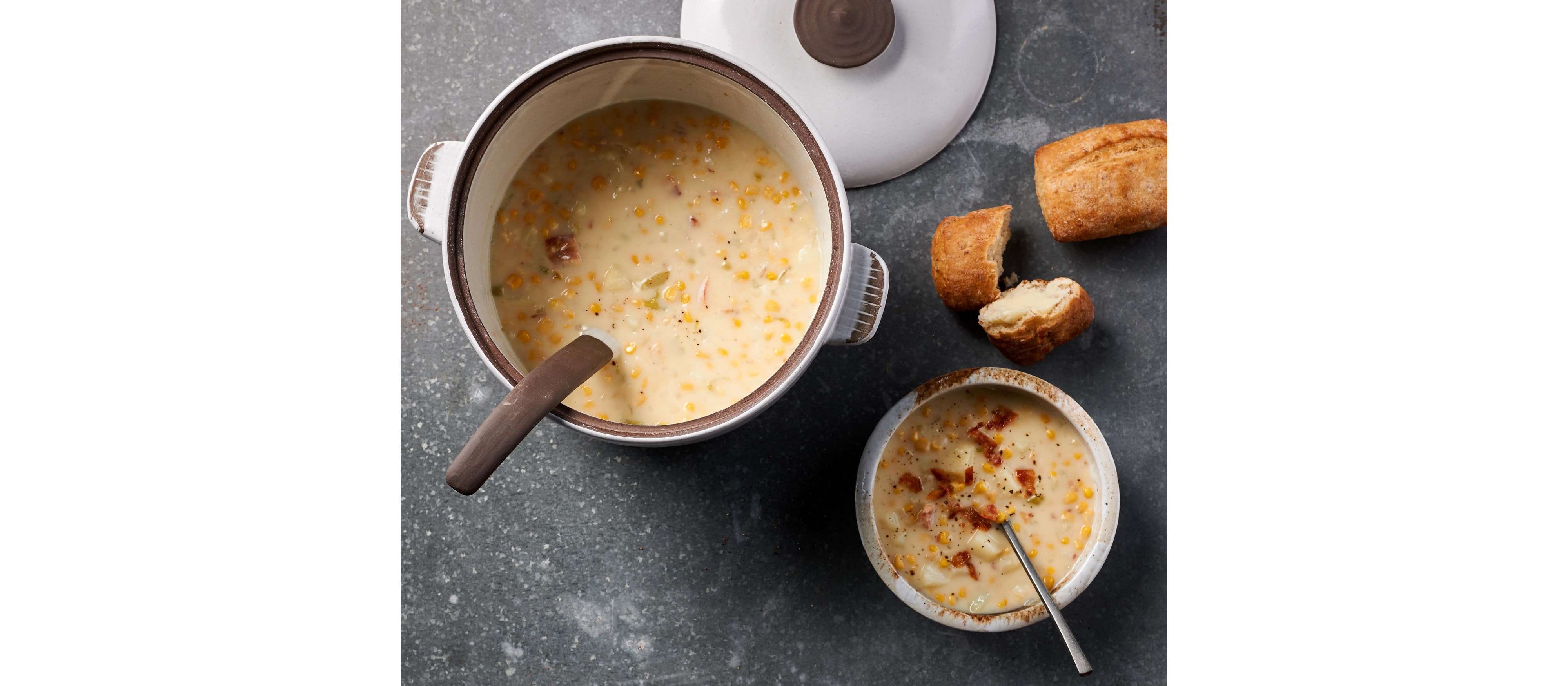Seal fresh corn in the Wolf Vacuum Seal Drawer to enjoy this delicious chowder all year long.