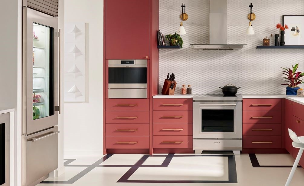Wolf Convection Steam Oven (CSO3050CM/B) featured in a bright and open geometric kitchen design.