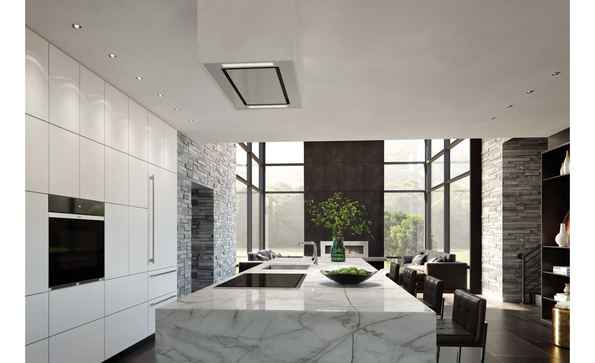 The Wolf 30" M Series Contemporary Black Glass Single Oven (SO30CM/B) shown with Wolf 36" Transitional Induction Cooktop (CI365T/S)