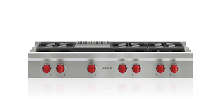 Wolf 122 cm Sealed Burner Rangetop - 6 Burners and Infrared Teppanyaki ICBSRT486G